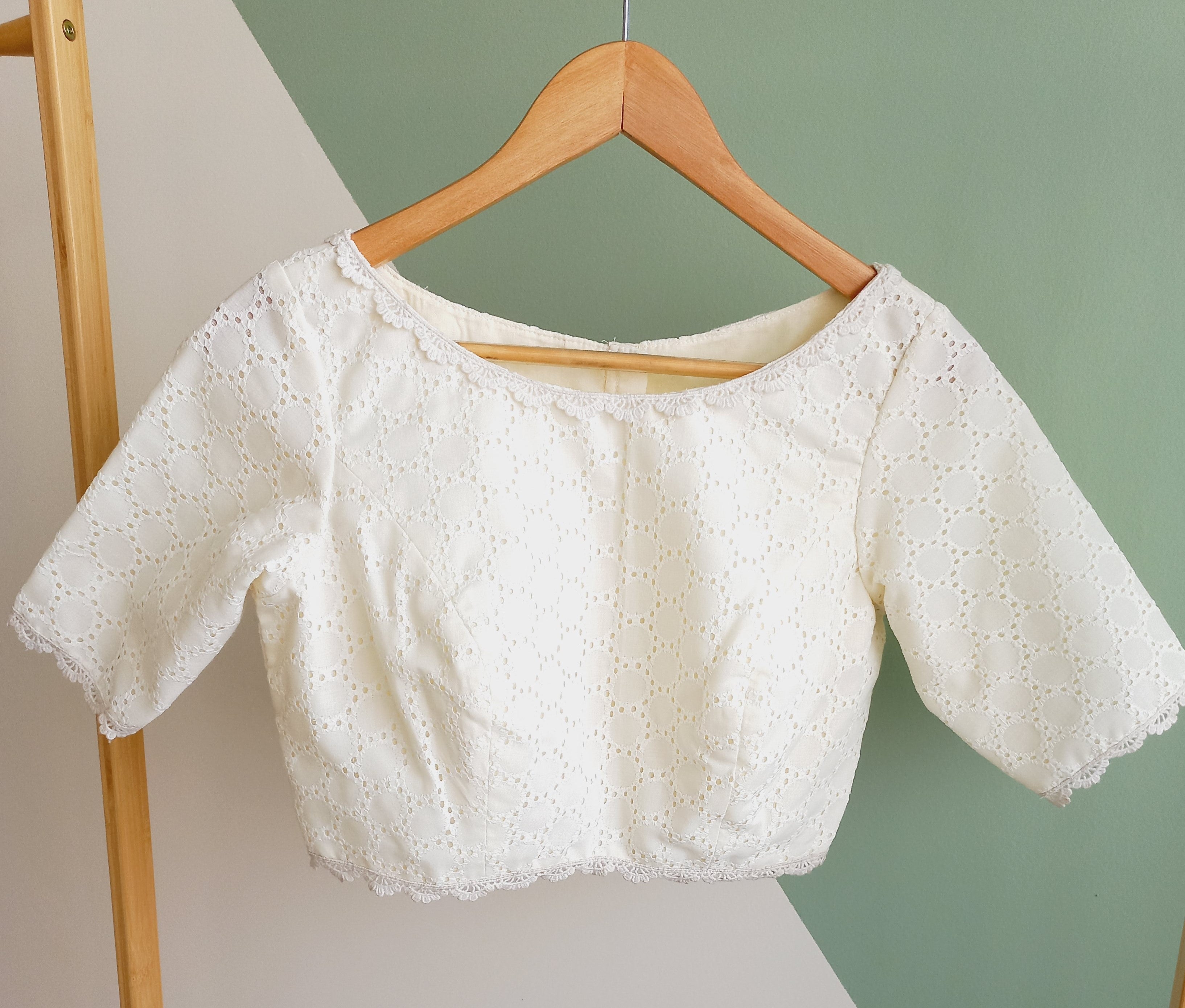 Peach V-Neck Hakoba Blouse With Back Closure