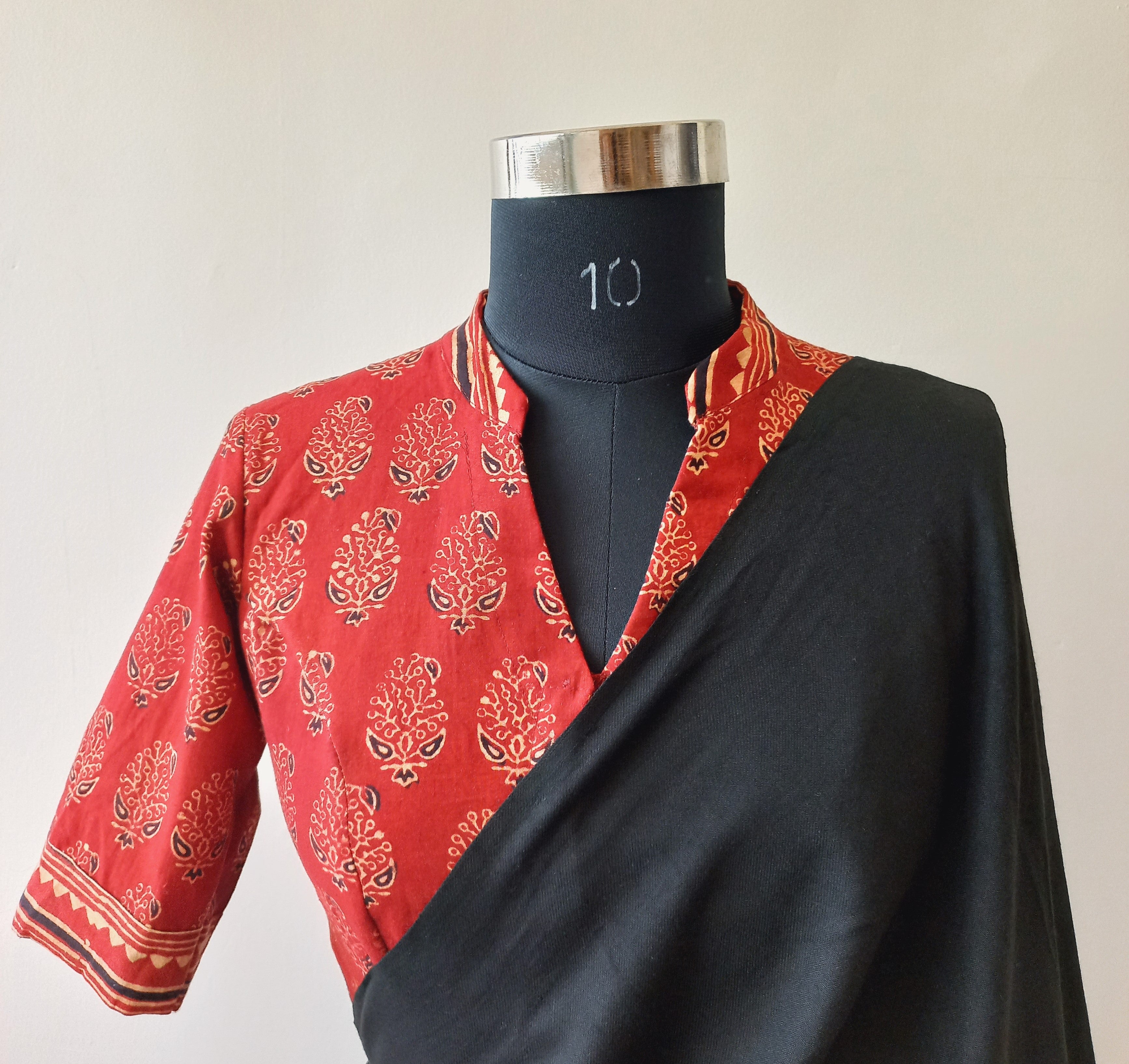 Red Ajrakh Print shirt cord-set for women